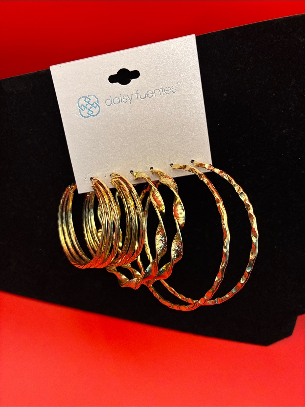 Daisy Fuentes Shiny Gold Mixed-Texture Hoop Earring Set